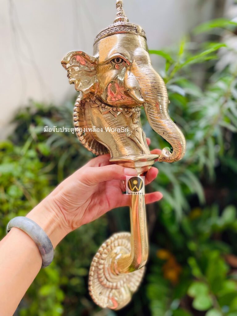 มือจับประตูทองเหลืองโบราณรูปช้างเต็มหัวหรูหรา Ancient Luxury Brass Door Handles 3