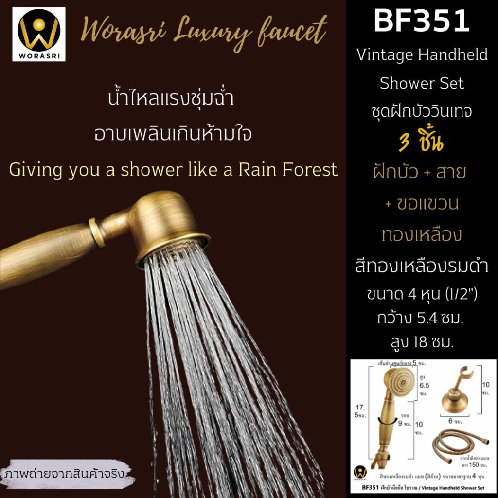 BF351 Vintage Handheld shower set brass antique color high pressure telephone round shape 3