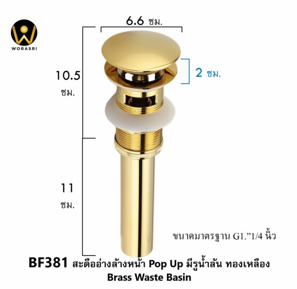 BF381 Pop up waste basin bruhsed gold brass material and drianage Sus304 7
